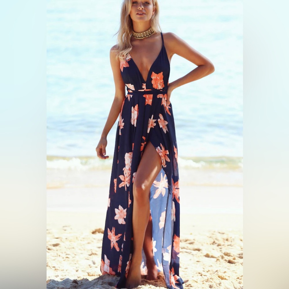 Hello Molly Navy Blue/Floral Maxi Dress